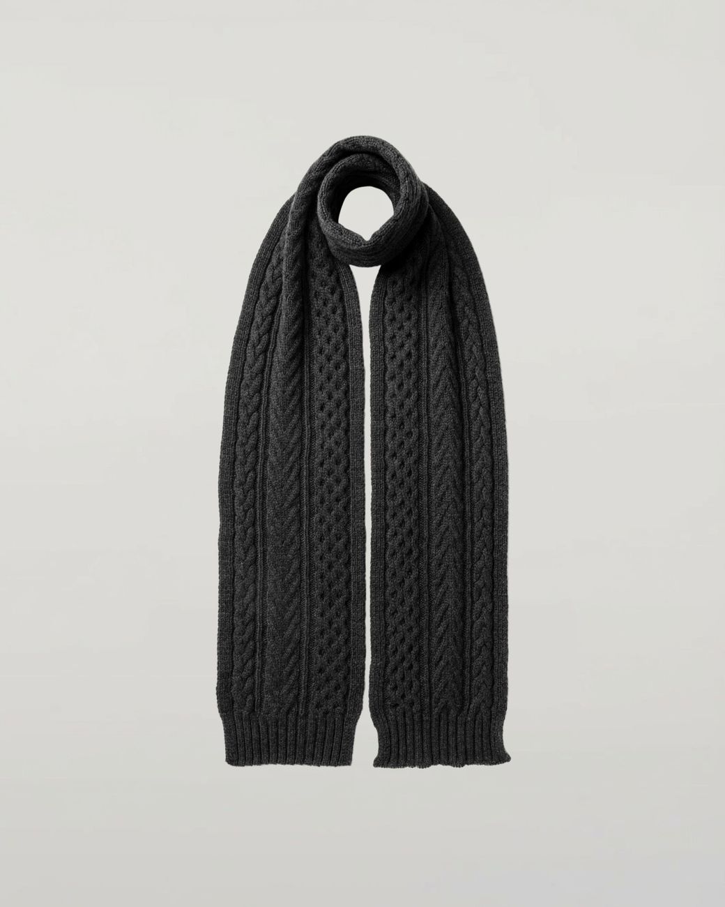 Johnstons Black Aran Cable Charcoal Cashmere Scarf