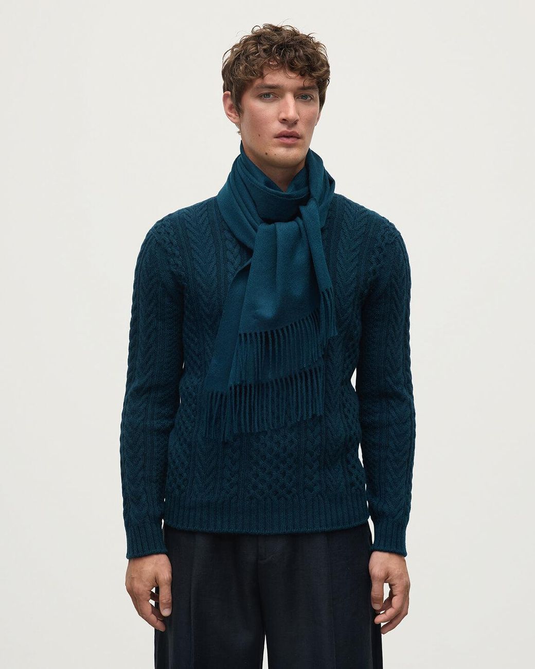 Johnstons Blue Wide Bottle Cashmere Scarf