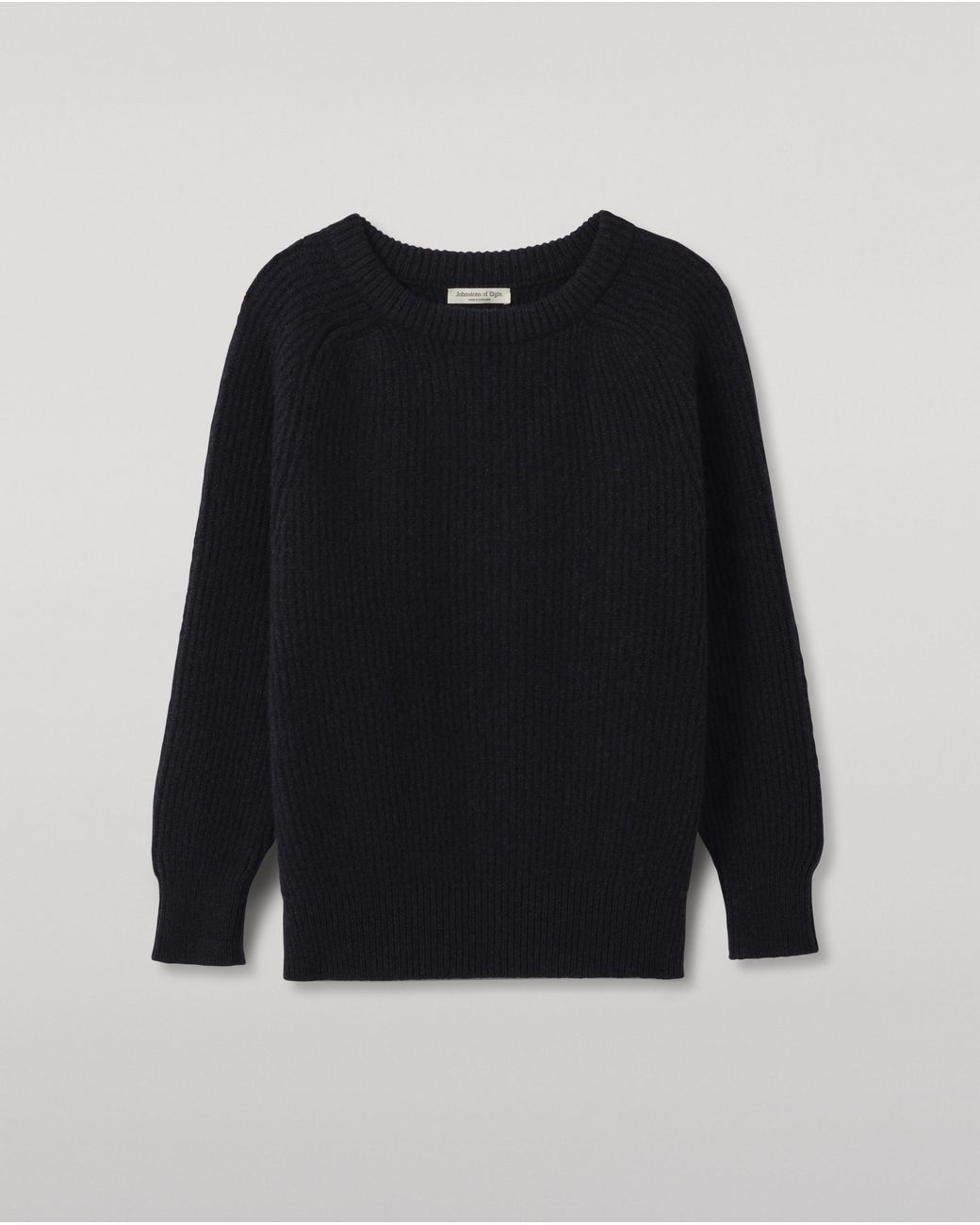 Johnstons Black Norah Ribbed Donegal Cashmere Jumper
