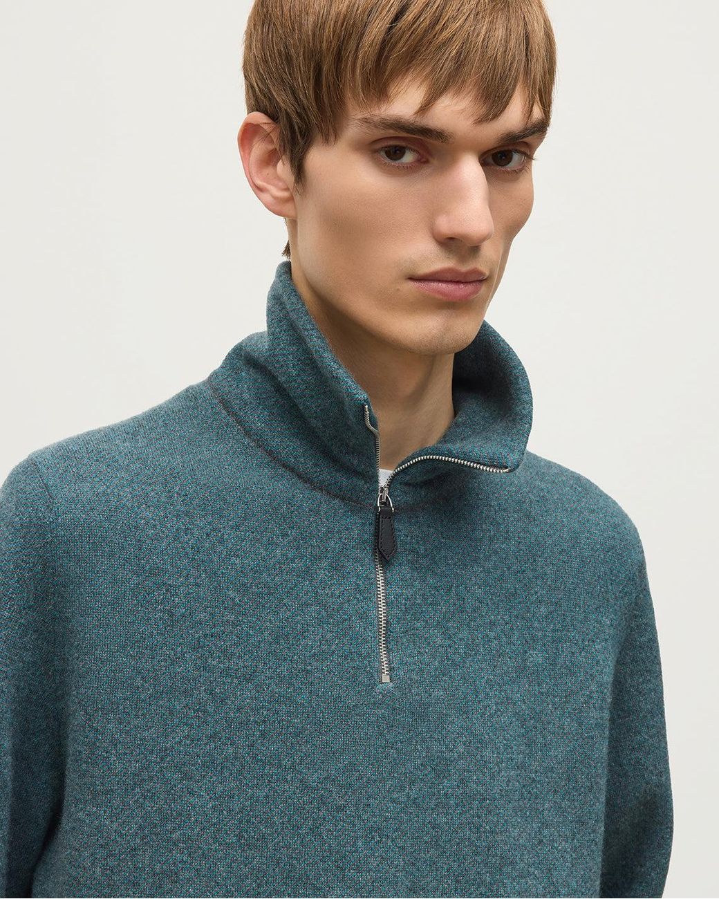 Johnstons Blue Tweel & Cashmere Half Zip Jumper for men