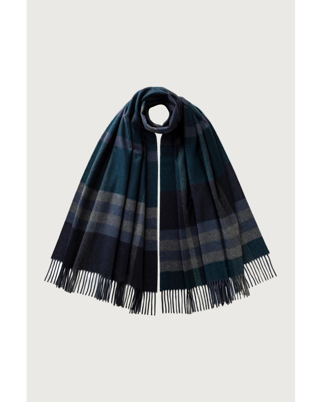 Johnstons Blue Modern Check Cashmere Stole
