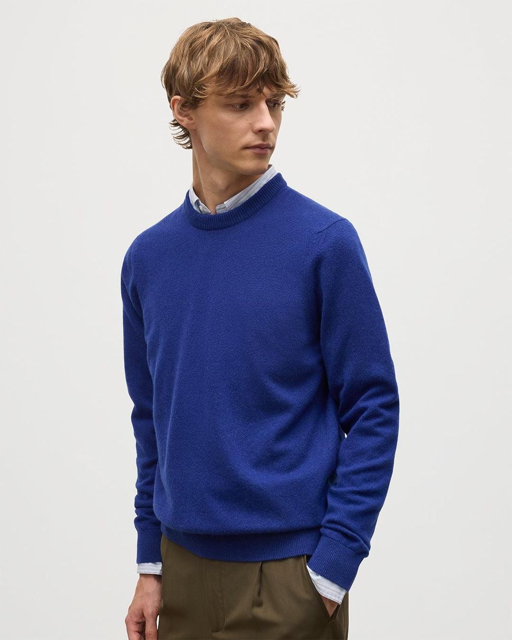 Johnstons Blue Rory Classic Cashmere Crew Jumper for men
