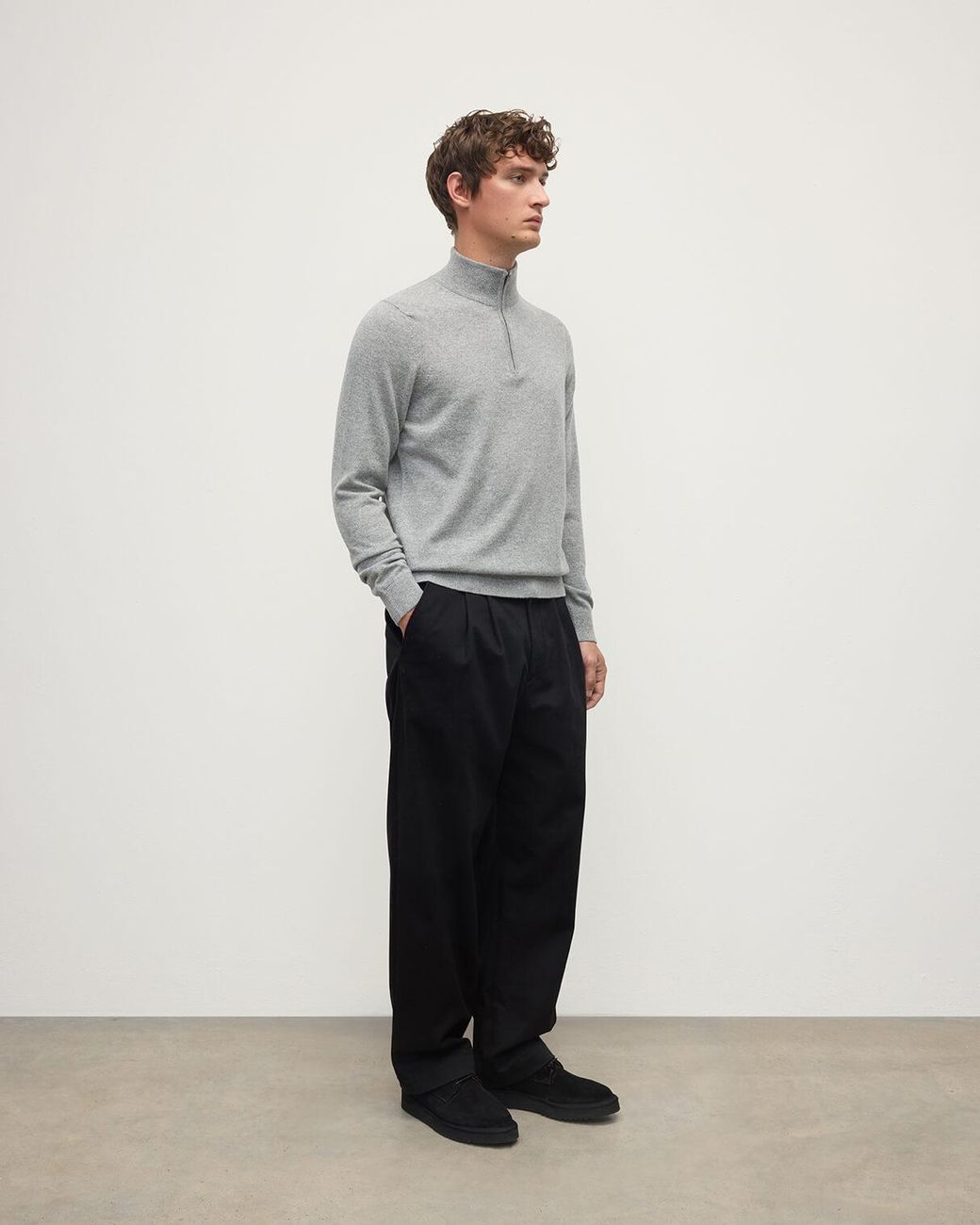 Johnstons White Cashmere Light Zip Neck Jumper for men