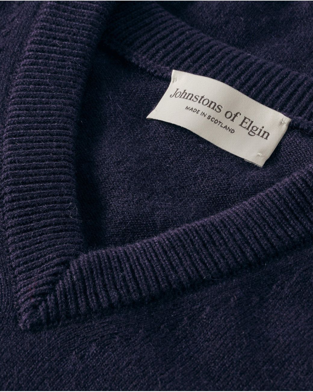 Johnstons Blue Rory Dark Classic Cashmere V-Neck Jumper for men