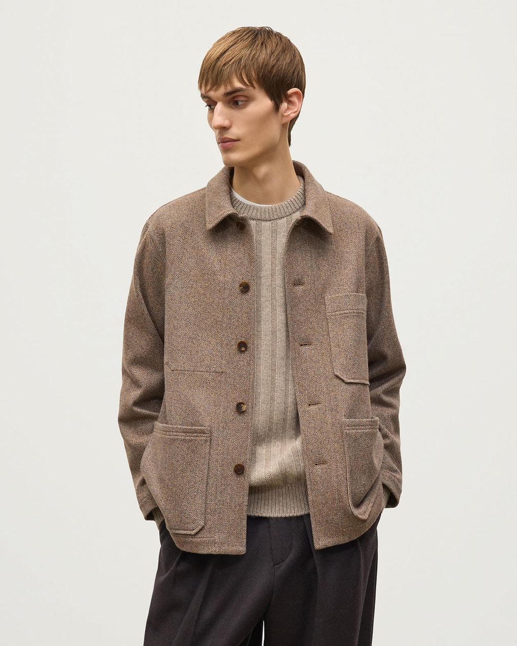 Johnstons White The Weavers Camel & Herringbone Jacket for men