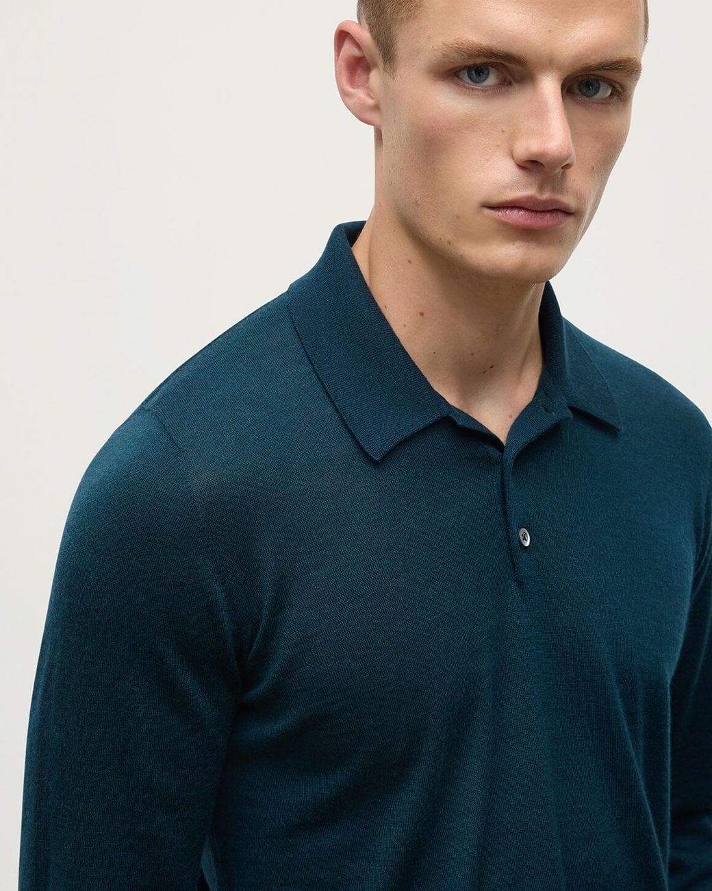 Johnstons Blue Bottle Superfine Cashmere Polo Shirt for men