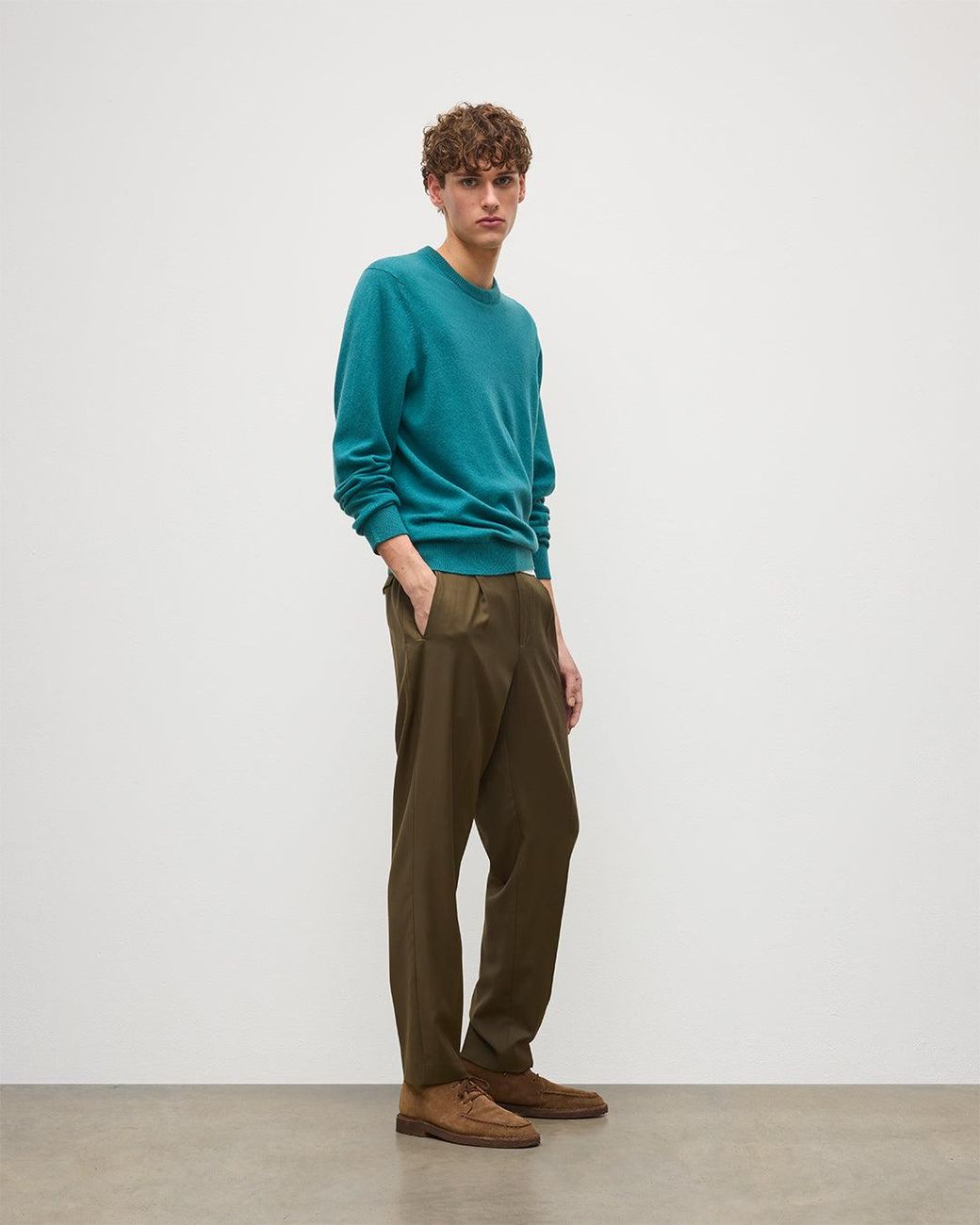 Johnstons Green Rory Classic Cashmere Crew Jumper for men