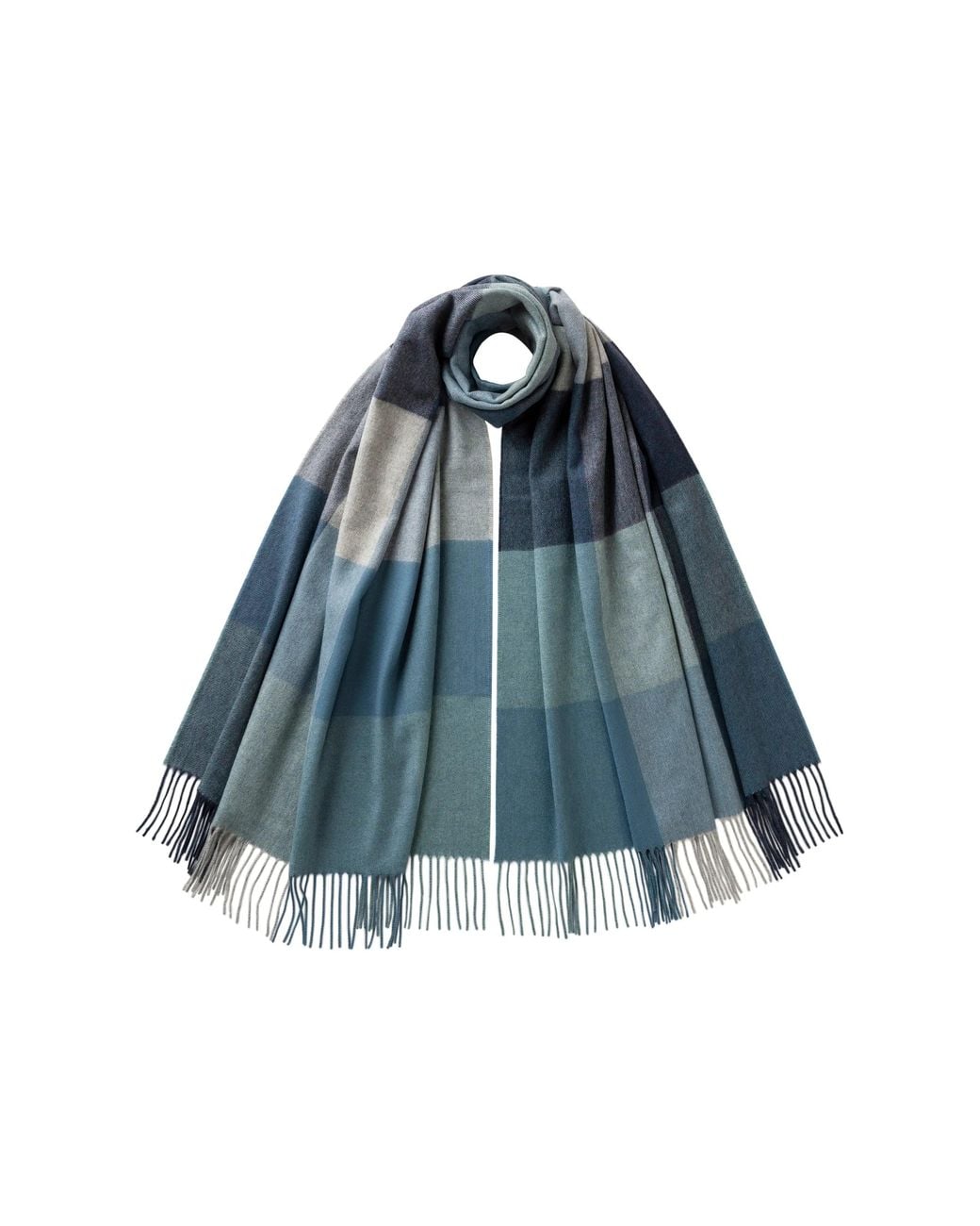 Johnstons Blue Block Check Cashmere Stole