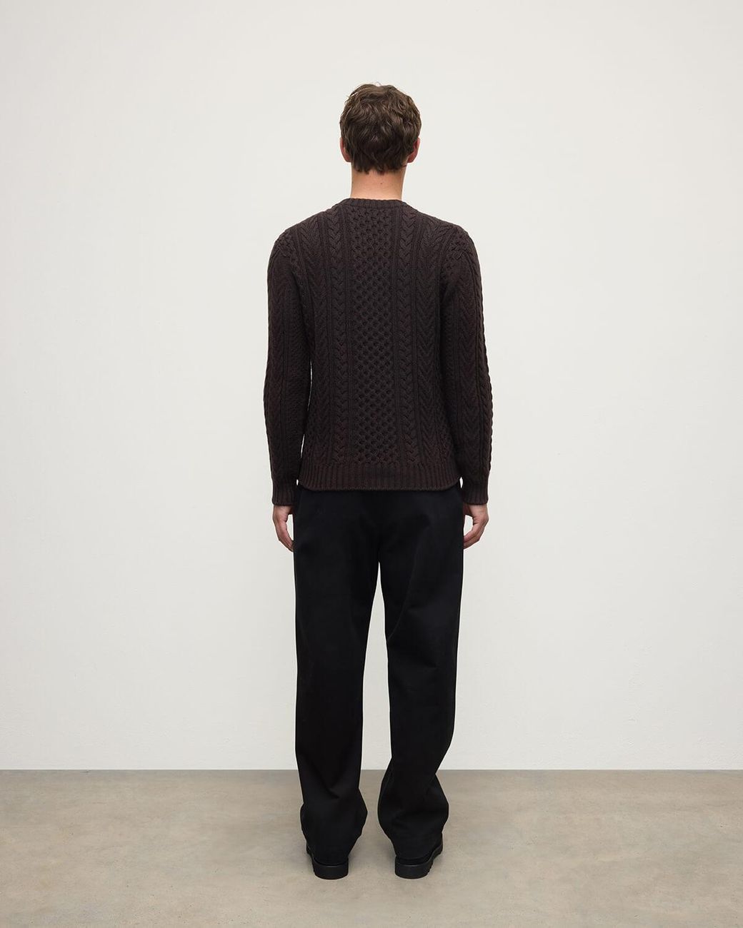 Johnstons Black Aran Cable Dark Cashmere Jumper for men
