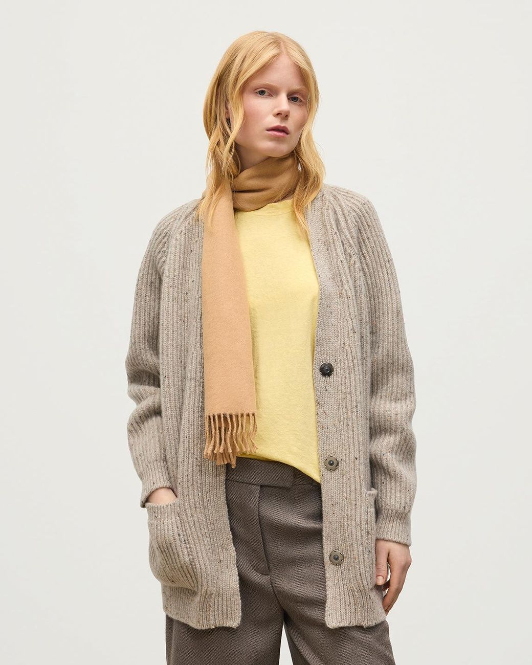 Johnstons Natural Norah Ribbed Donegal Cashmere Cardigan