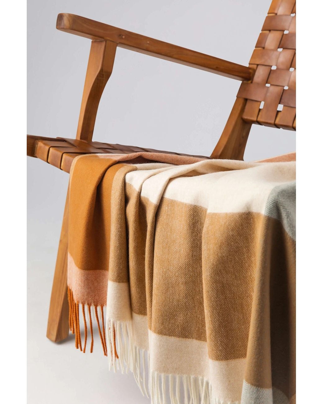 Johnstons Natural Block Border Wool Throw