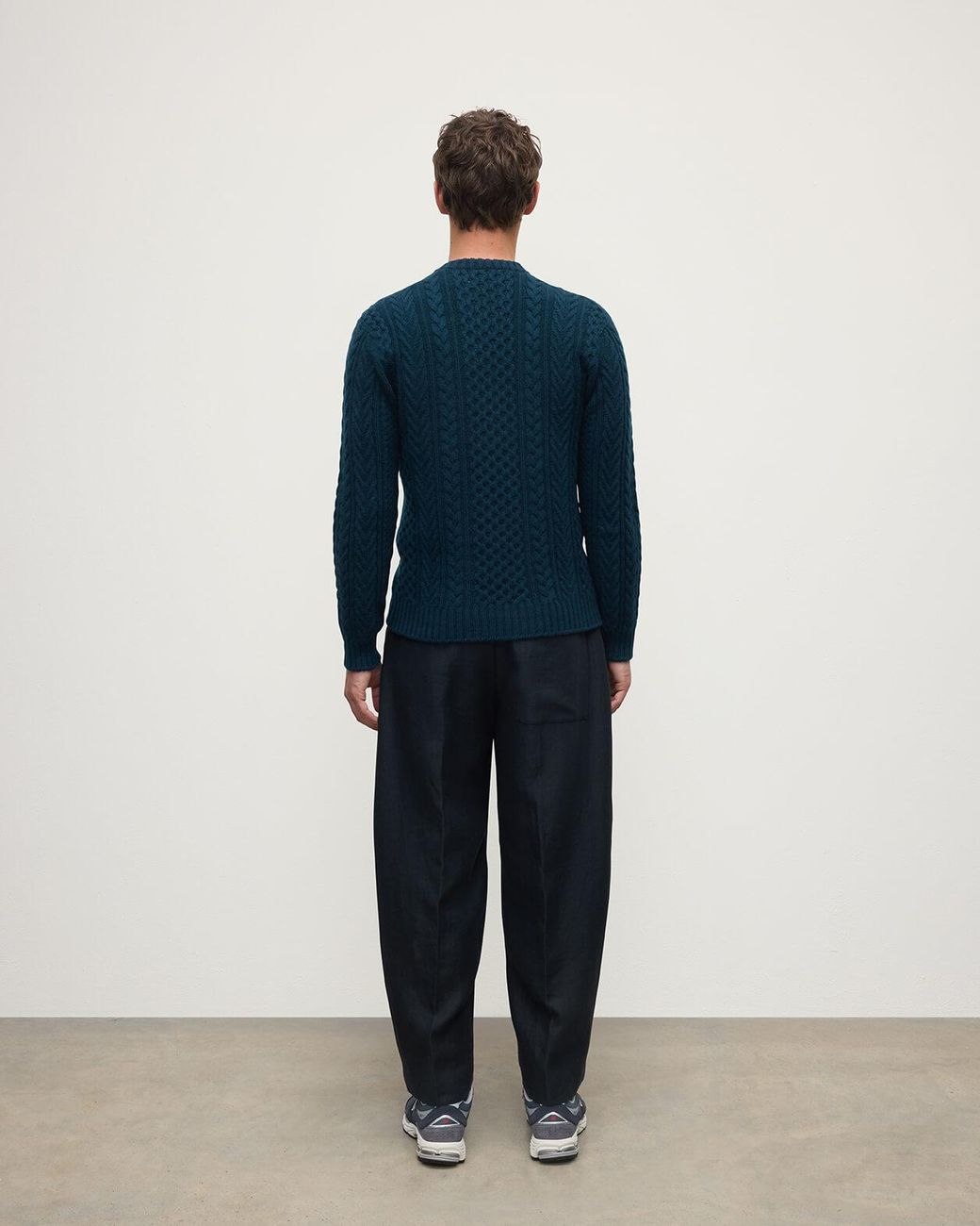 Johnstons Blue Aran Cable Dark Cashmere Jumper for men