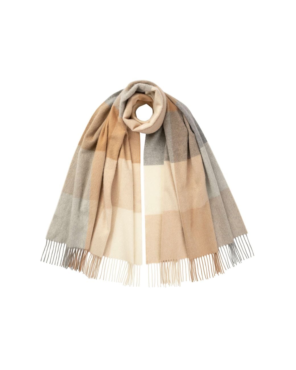 Johnstons Natural Block Check Camel Cashmere Stole