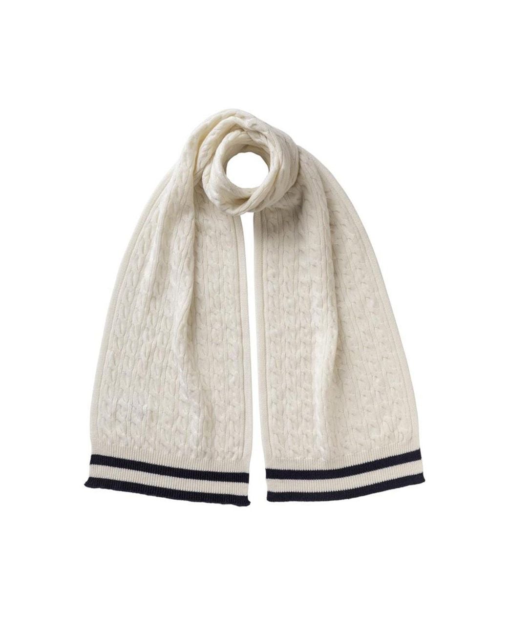 Johnstons White Knitted Cable Stripe & Scarf