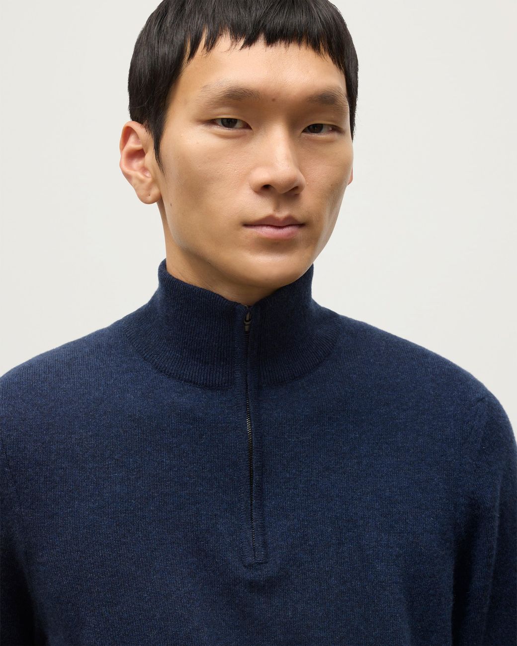 Johnstons Blue Rory Classic Cashmere Zip Neck Jumper for men