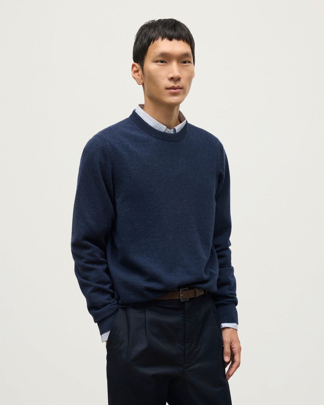 Johnstons Blue Rory Classic Cashmere Crew Jumper for men