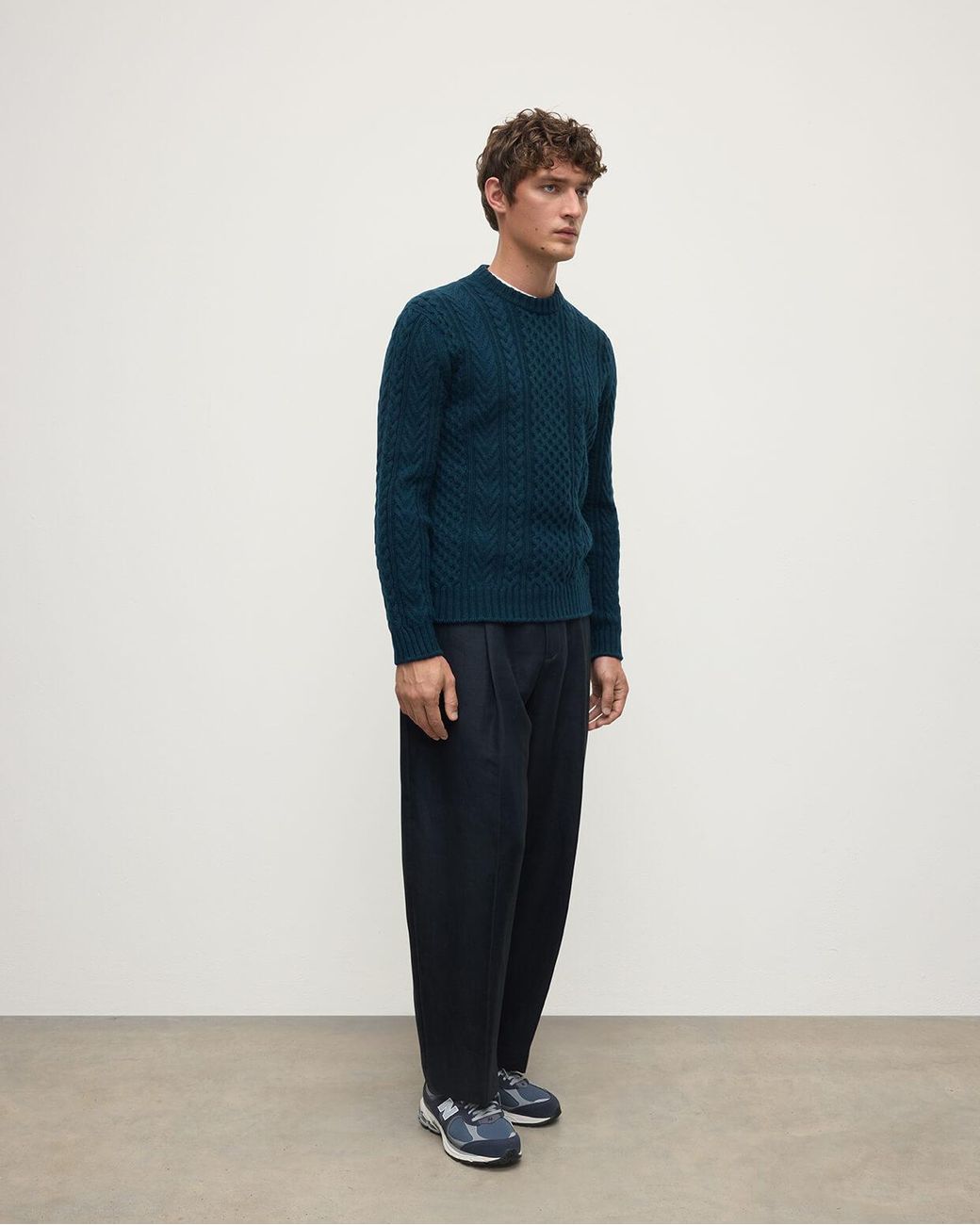 Johnstons Blue Aran Cable Dark Cashmere Jumper for men