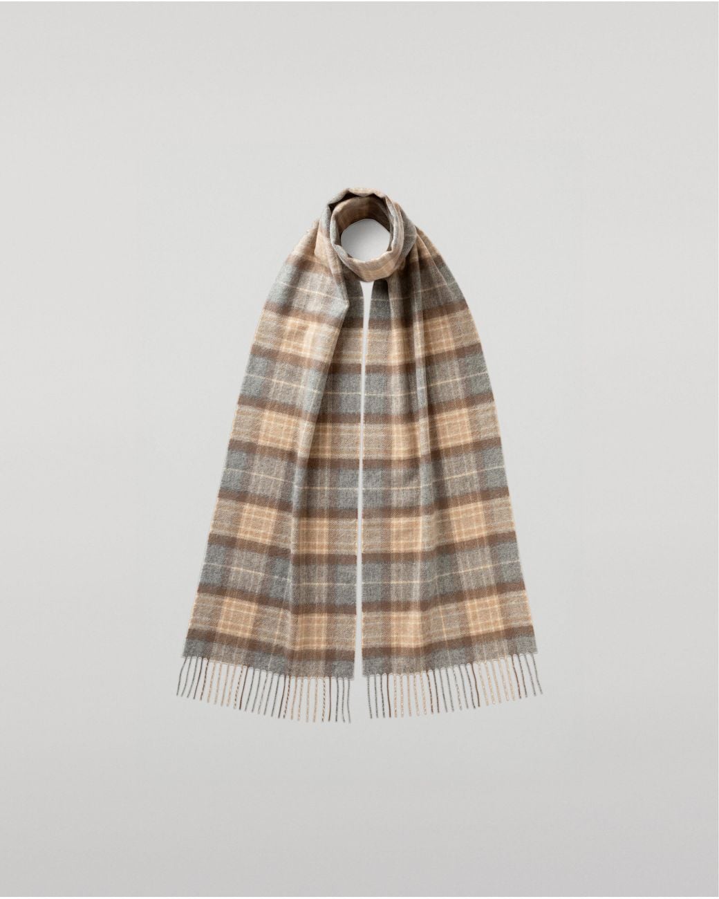 Johnstons Brown Natural Mackellar Tartan Cashmere Scarf