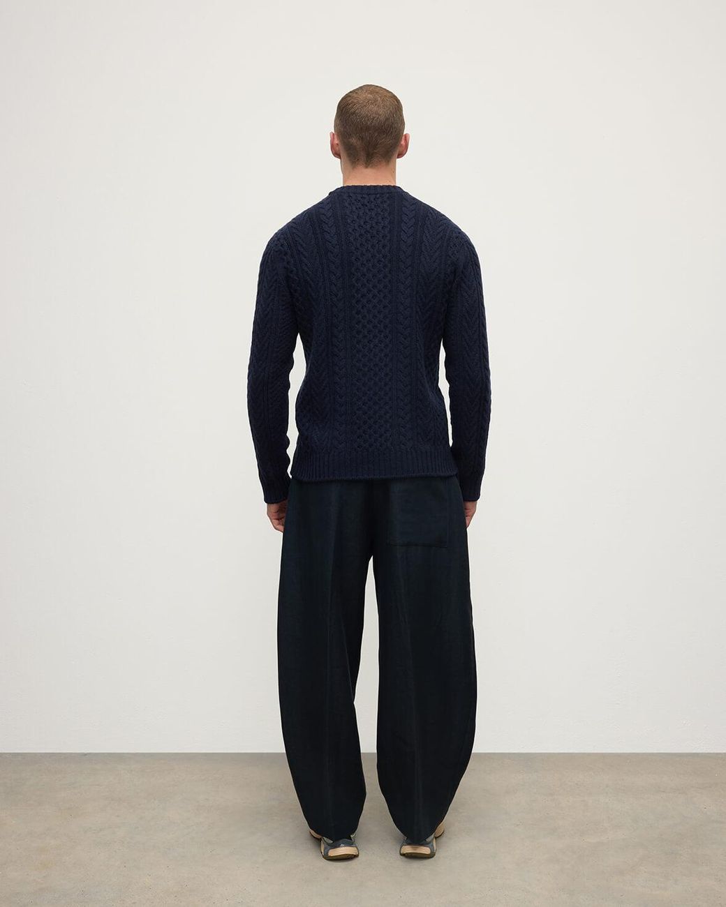 Johnstons Blue Aran Cable Dark Cashmere Jumper for men