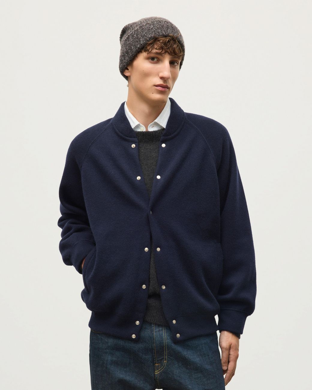 Johnstons Blue Keppie Dark Cashmere Bomber Jacket for men