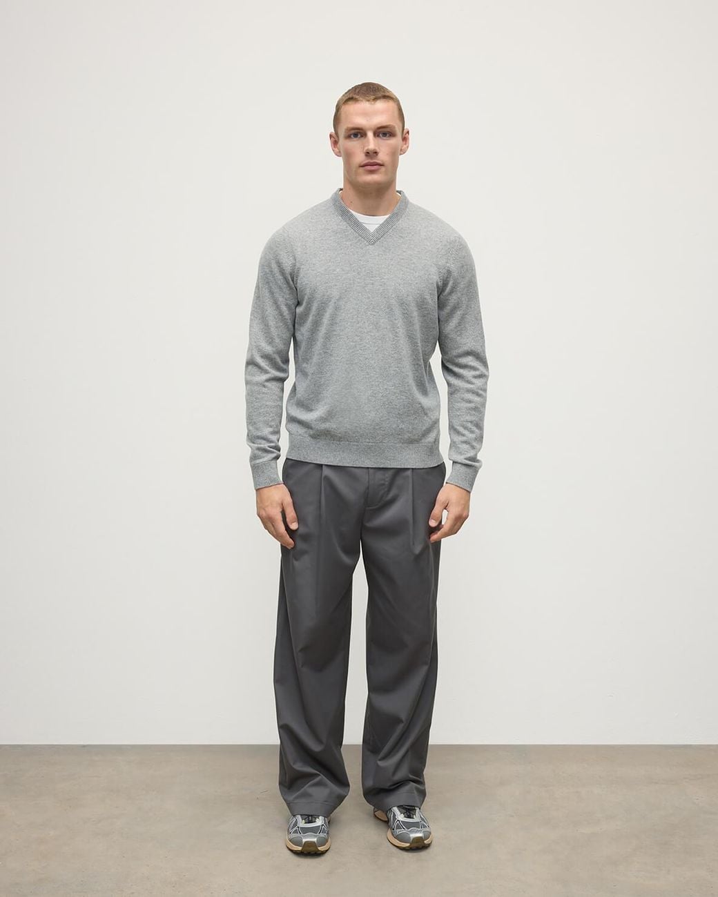 Johnstons Gray Rory Light Classic Cashmere V-Neck Jumper for men