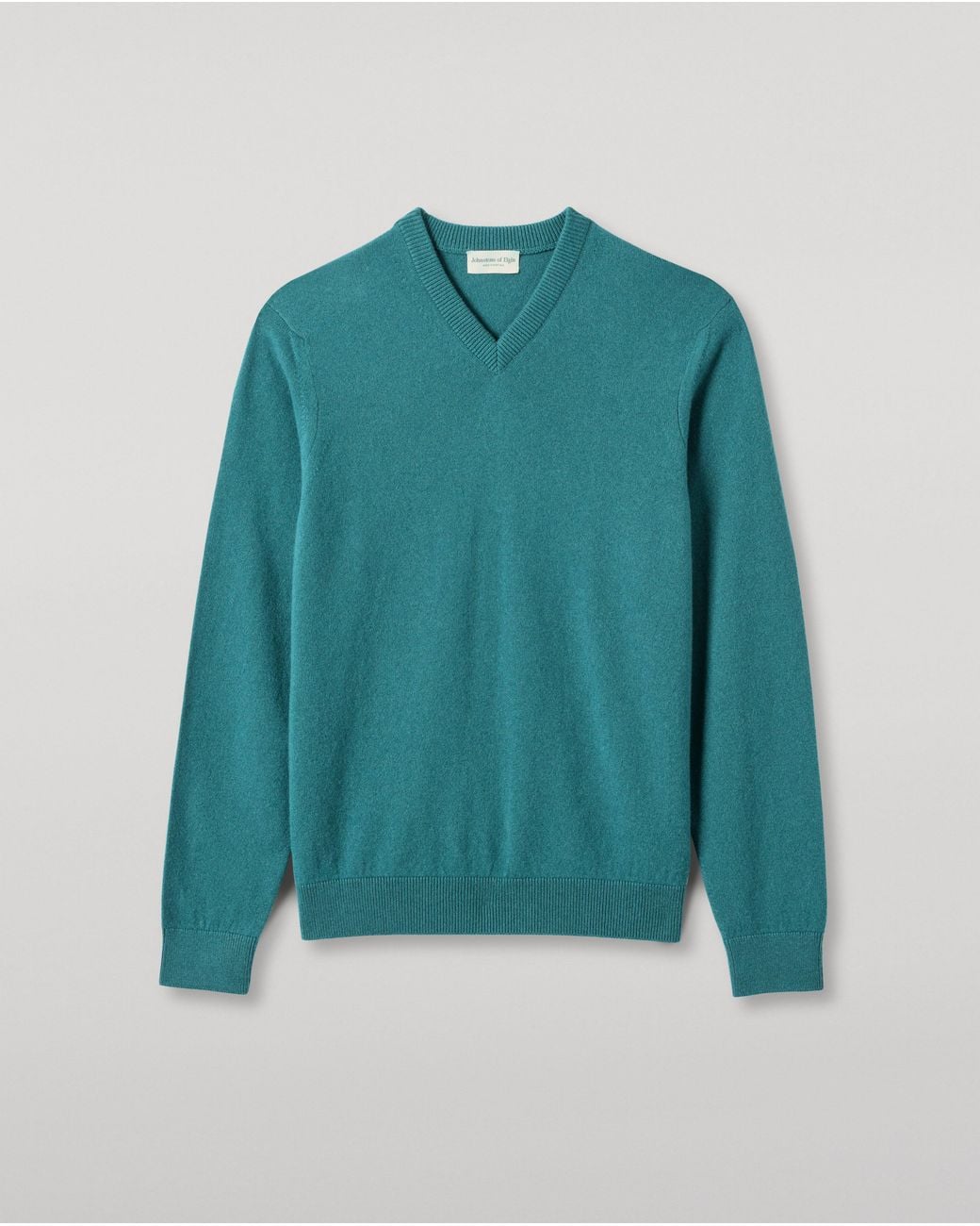 Johnstons Blue Rory Classic Cashmere V-Neck Jumper for men