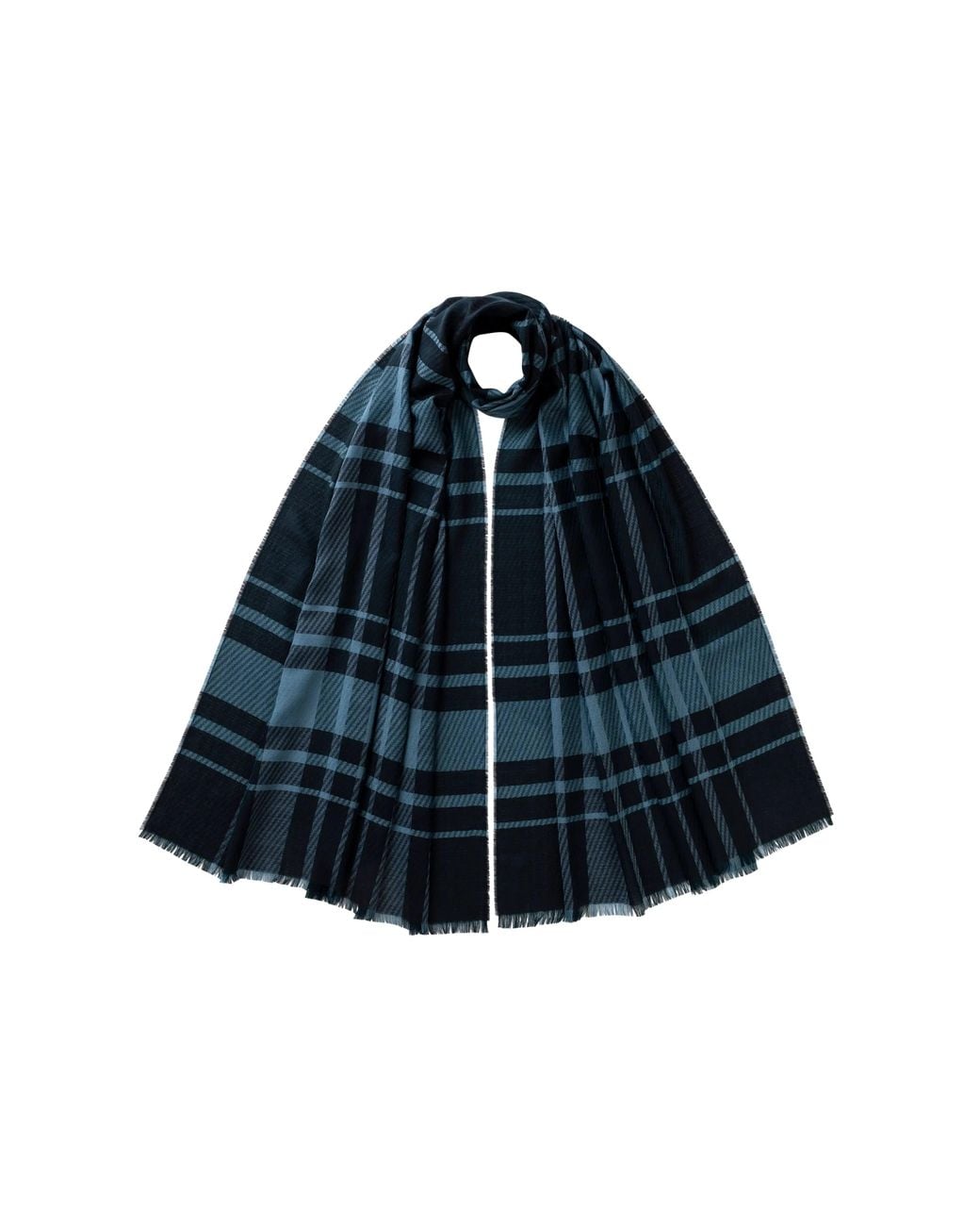 Johnstons Blue Twill Check Scarf