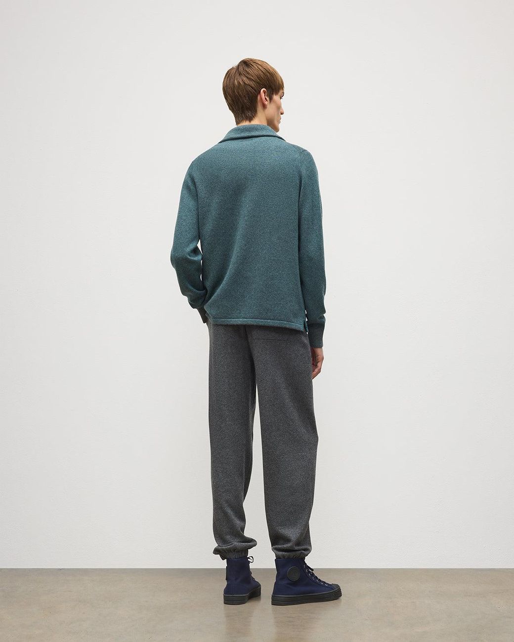 Johnstons Blue Tweel & Cashmere Half Zip Jumper for men