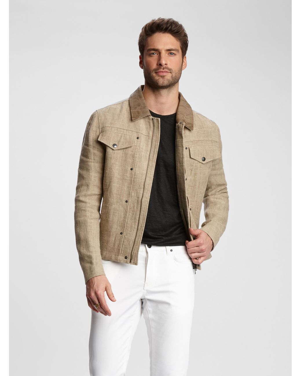 John Varvatos Linen Trucker Jacket for Men Lyst UK