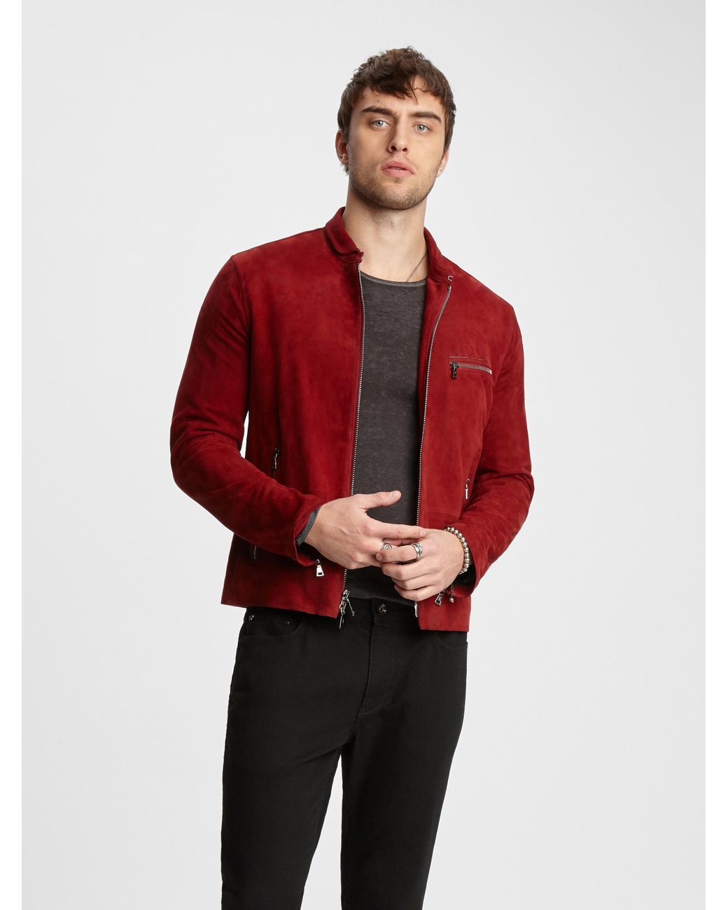 John Varvatos Suede Zip - Front Jacket in Red Clay (Red) for Men | Lyst