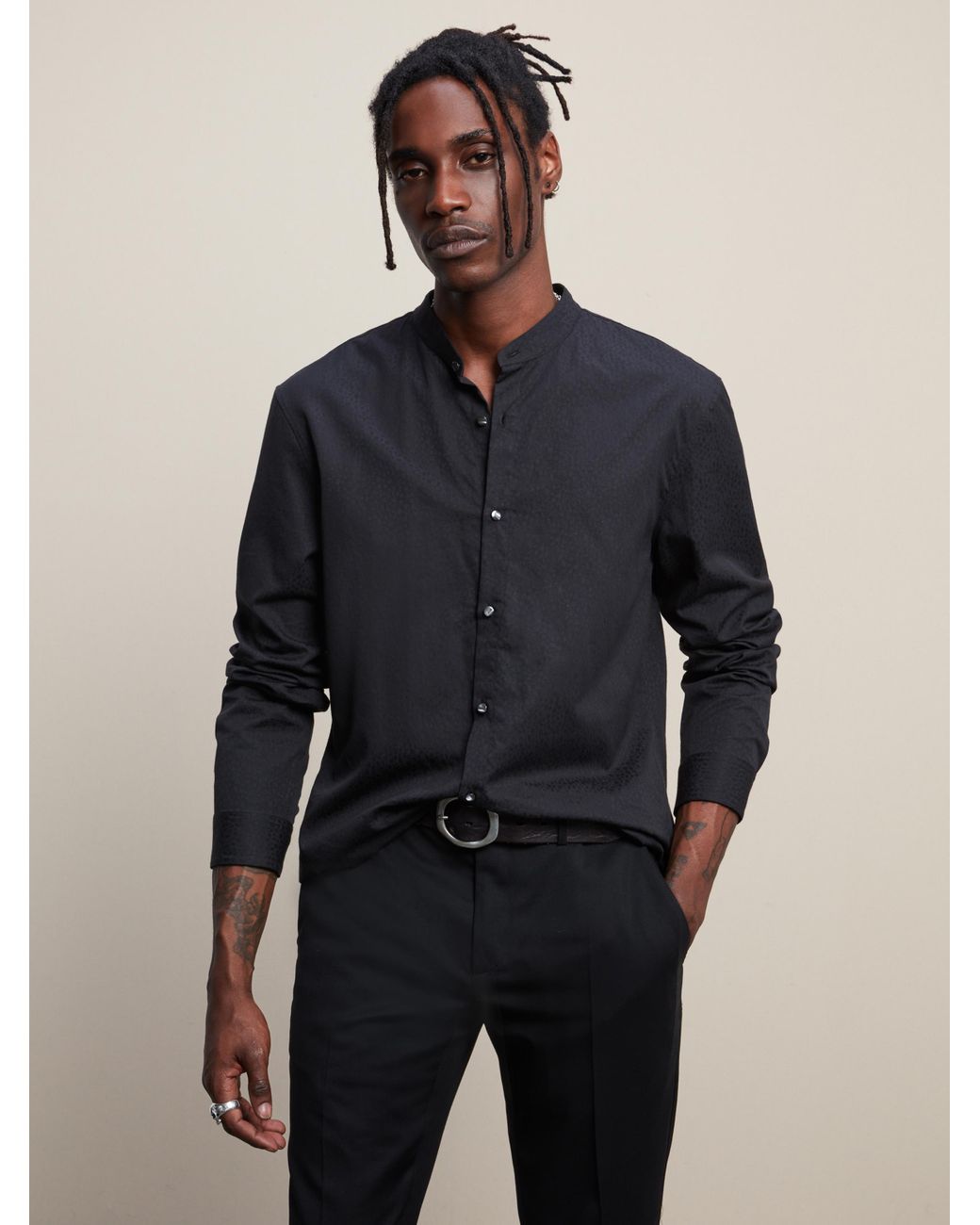 John Varvatos Band Collar Shirt in Black for Men | Lyst