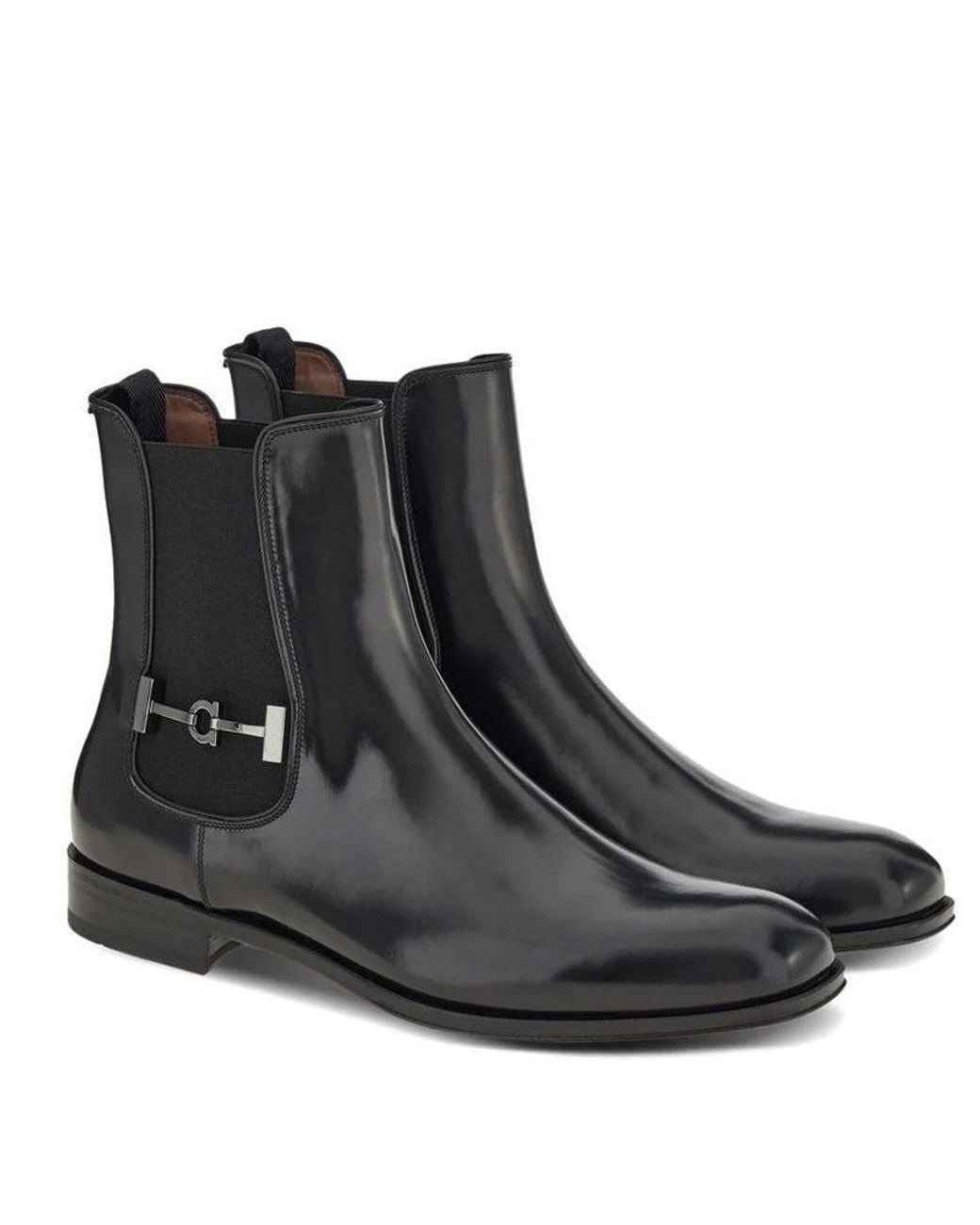 Ferragamo Black Buckled Chelsea Boots for men