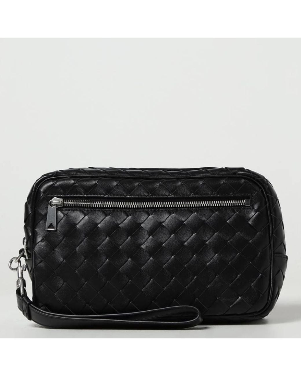 Bottega Veneta Black Intrecciato Leather Pouch With Wristlet for men