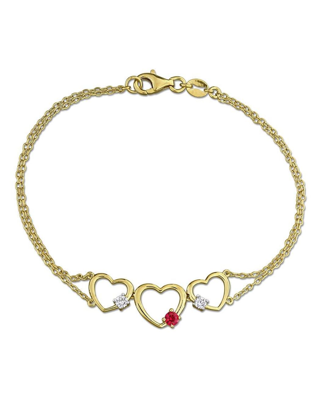 Created Forever Metallic 1/6Ct Tgw Created Ruby And 1/7Ct Tw Lab-Grown Diamond Triple Heart Bracelet for men