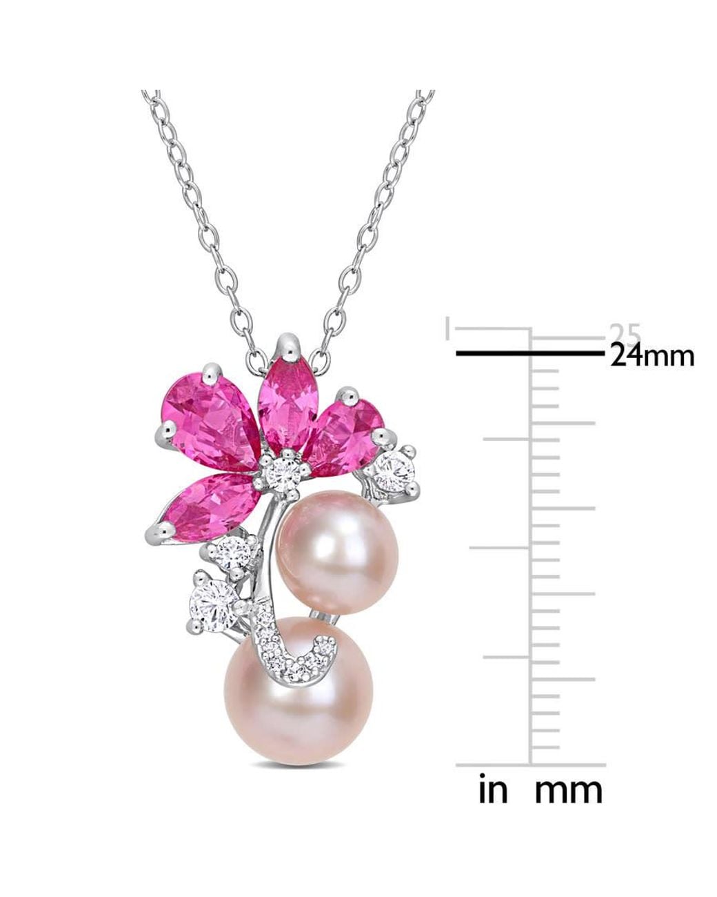 Amour Pink Cultured Freshwater Pearl & 3 1/8 Ct Tgw Created And Sapphire Pendant With Chain for men
