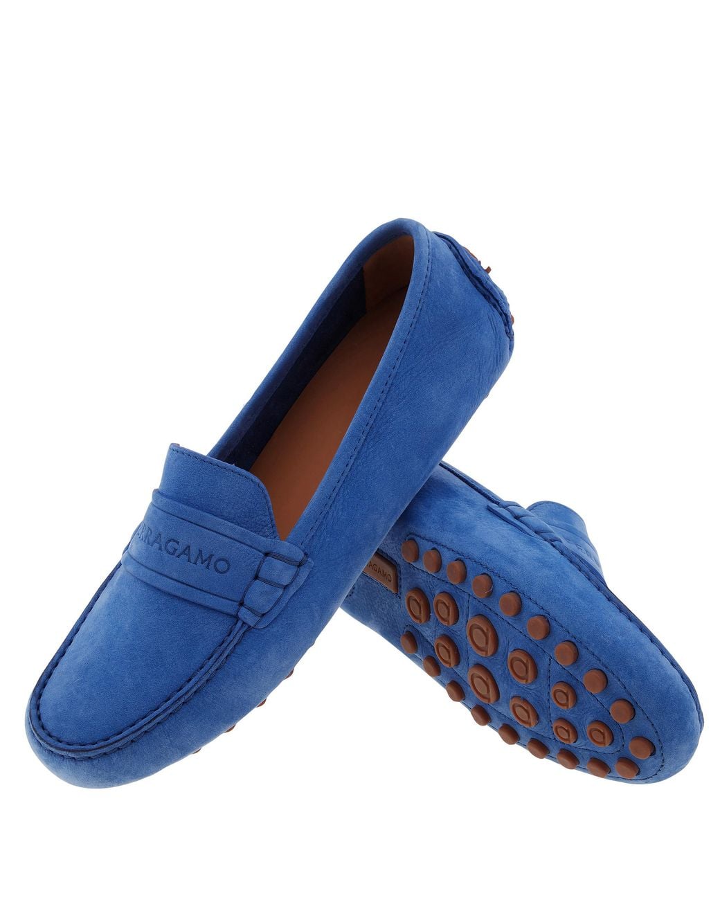 Ferragamo Blue Iside Driver Moccasins With Logo