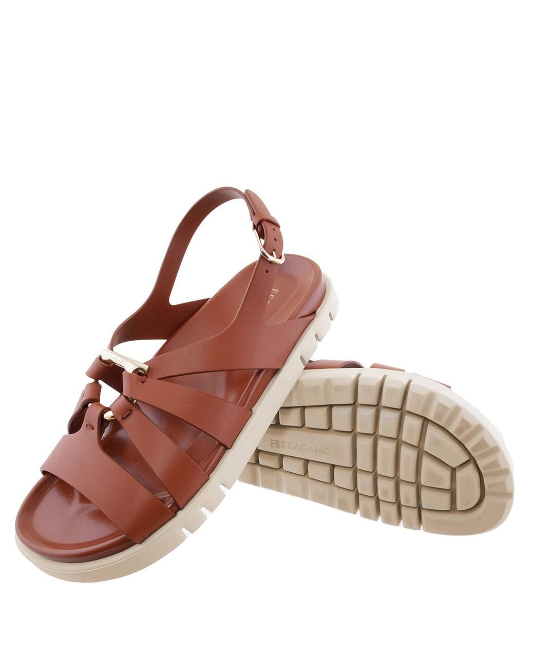 Ferragamo Brown Ferragamo Gancini Ornament Flat Sandals, Size 7