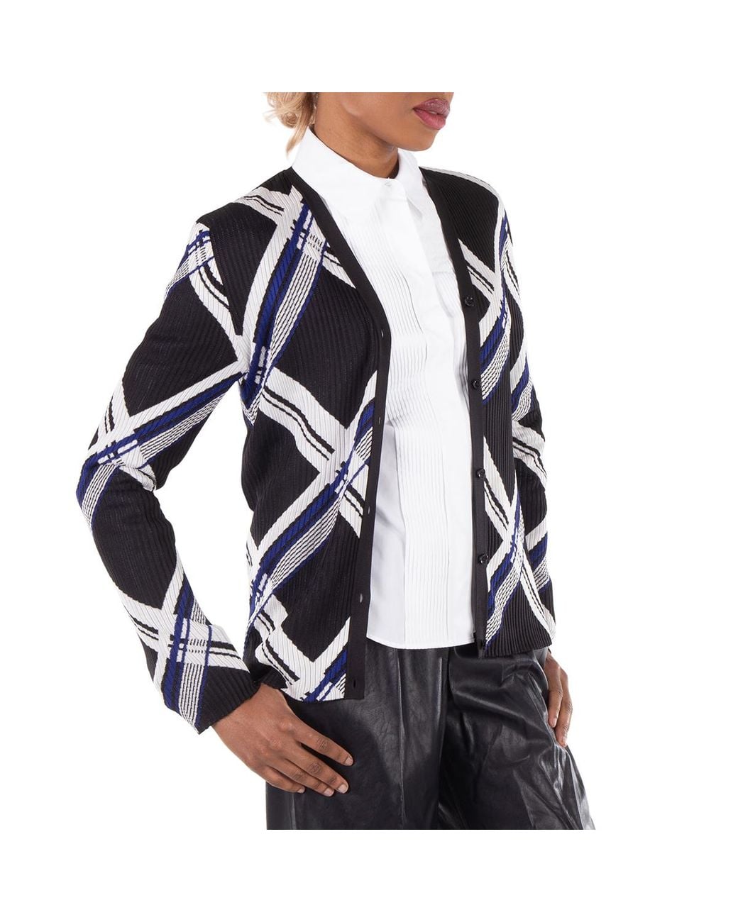 Burberry Blue Check-Jacquard V-Neck Silk Cardigan for men