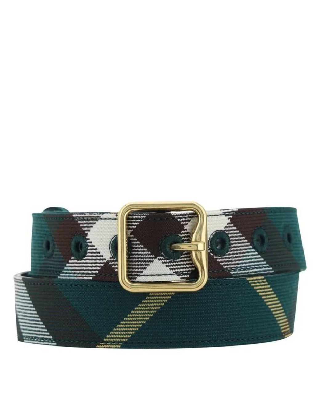 Burberry Green Square Buckle Check-Pattern Belt for men