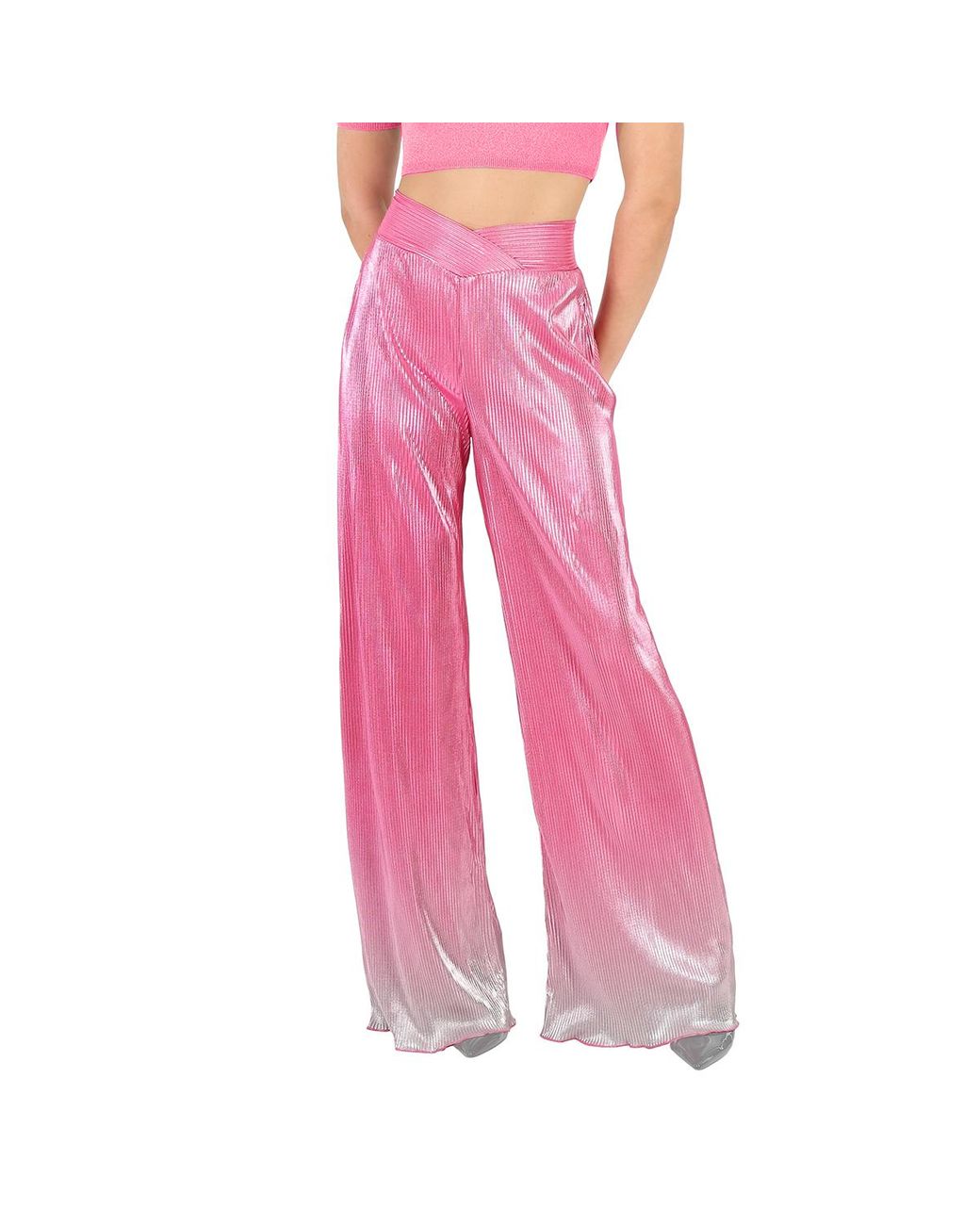 ROTATE BIRGER CHRISTENSEN Pink Ladies Silvery Glo Gradient Plisse Straight Pants