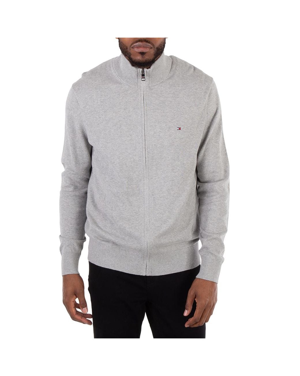Tommy Hilfiger Gray Cotton Cashmere Zip-Thru Cardigan for men