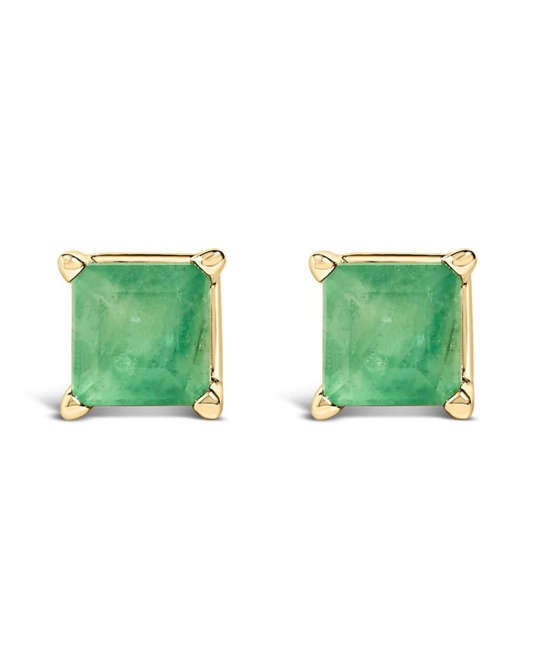Haus of Brilliance Green 14K 5X5Mm Princess Cut Emerald Solitaire Stud Earrings for men