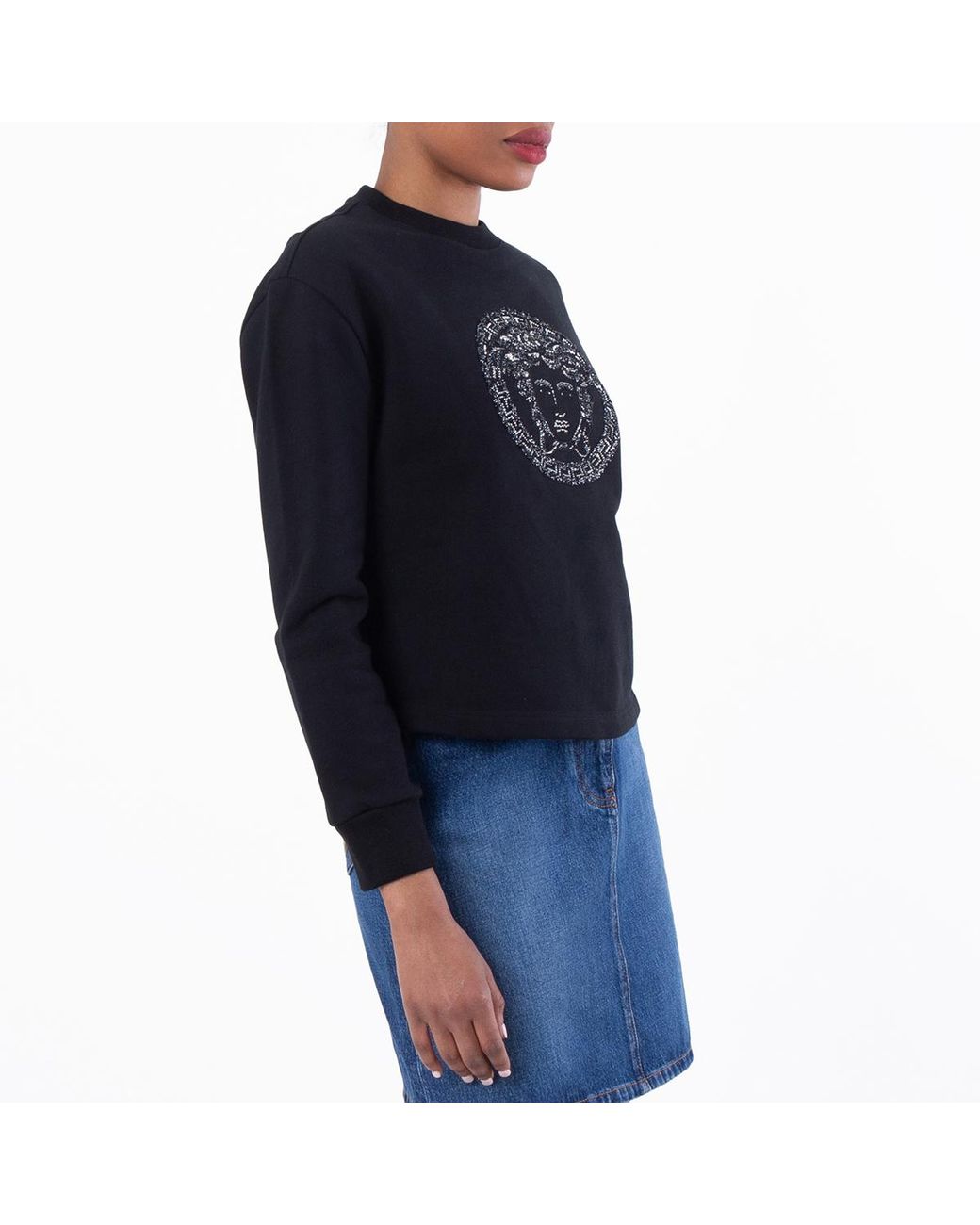 Versace Blue Embellished Medusa Cotton Sweatshirt, Brand Size 44 Us for men