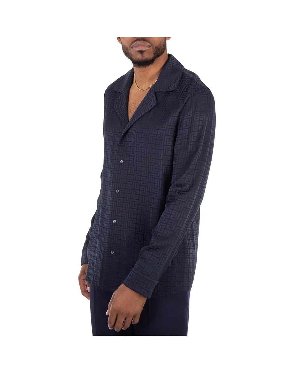 Balmain Blue Pb Labyrinth Jacquard Pyjama Shirt, Brand Size 46 (Us for men