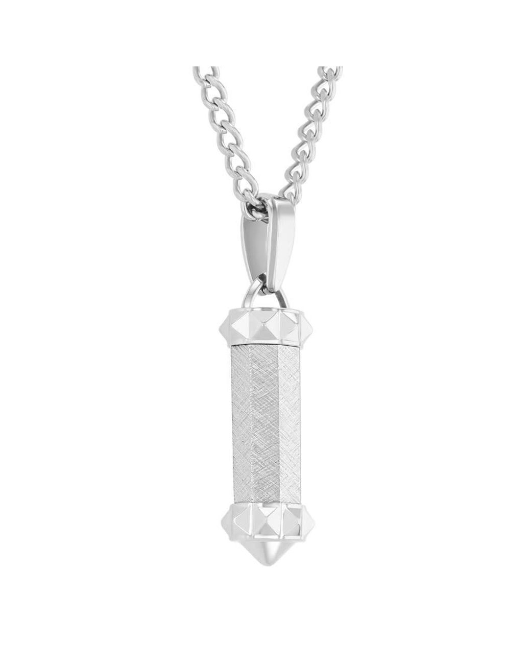 Robert Alton White Stainless Steel Textured Barrel Pendant for men