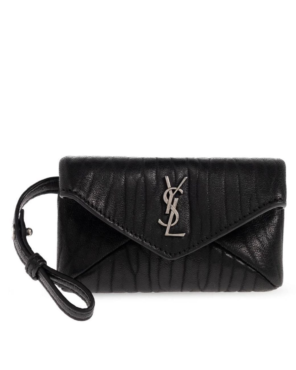 Saint Laurent Black Cassandre Leather Micro Envelope Pouch for men