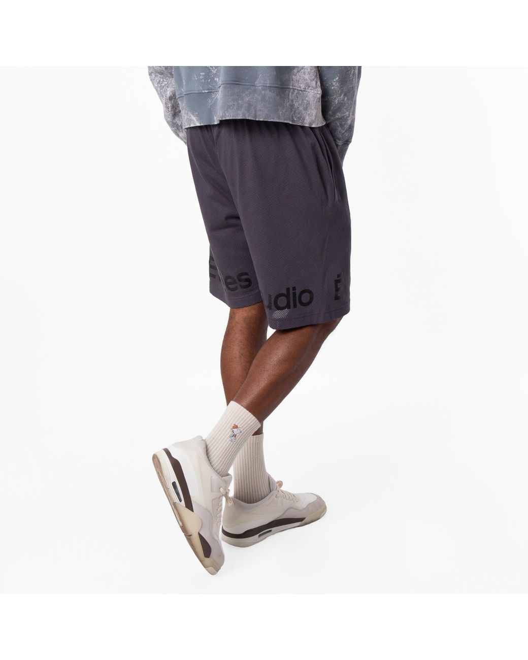 Etudes Studio Gray Logo Embossed Mesh Shorts for men