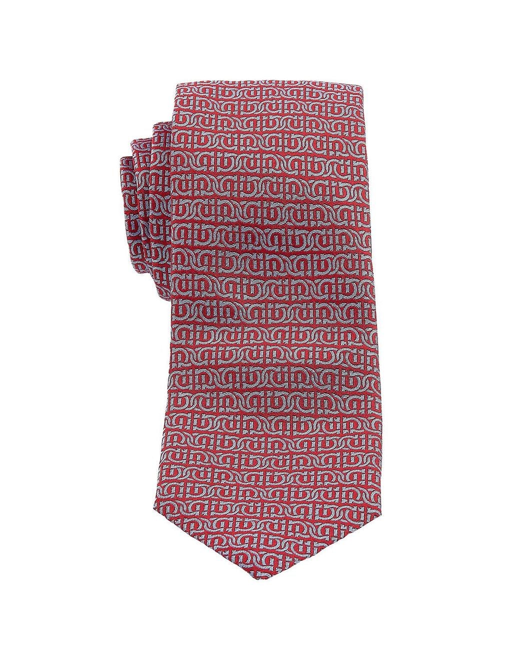 Ferragamo Red Gancini Print Silk Tie for men