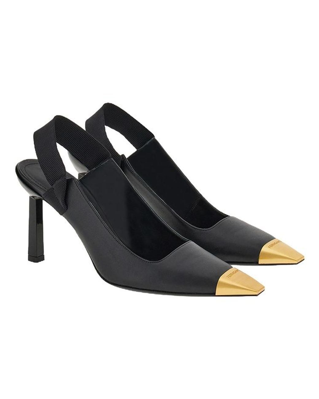 Ferragamo Black Alhena 85 Pointed-Toe Slingback High Heels