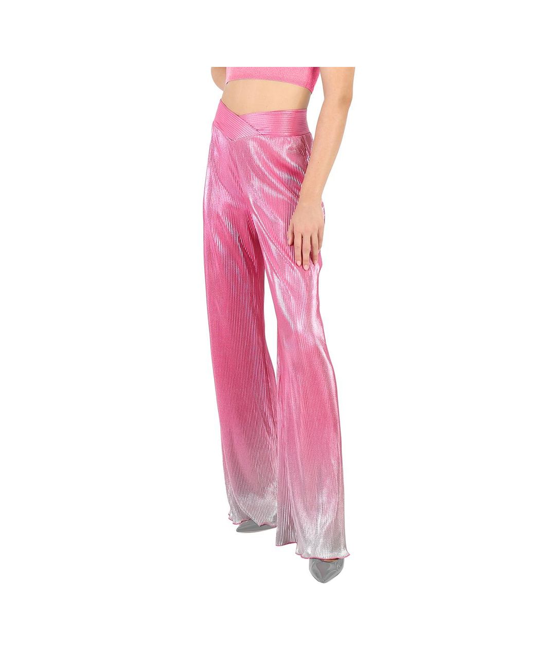 ROTATE BIRGER CHRISTENSEN Pink Ladies Silvery Glo Gradient Plisse Straight Pants